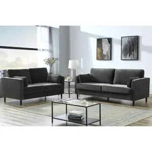 3 Seater Sofa, Velvet Padded Modern Leisure Sofa Upholstered Accent Armchair Couch with Soft Cushion Solid Wood Frame - Gray