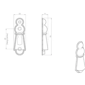 73mm Large Lock Profile Escutcheon 40mm Fixing Centres Satin Chrome