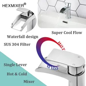 BATHWEST Waterfall Bathroom Basin Sink Mixer Taps Mono Taps Mixer Single Lever & Waste