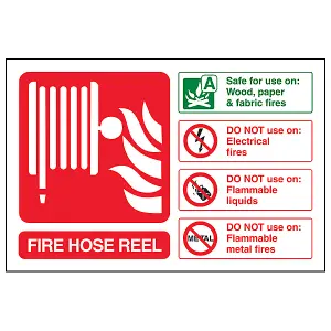 FIRE HOSE REEL Fire Extinguisher Sign - Adhesive Vinyl 150x100mm (x3)