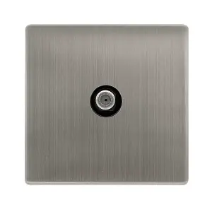 Stainless Steel Screwless Plate Satellite Socket 1 Gang - Black Trim - SE Home