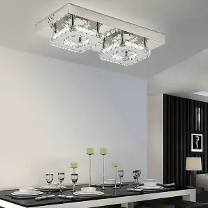 Modern 42cm W Small Chrome Effect Crystal Flush LED Cool White Ceiling Light Fixture