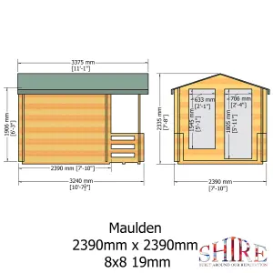 Shire Maulden 8x8 Log Cabin with Veranda 19mm Logs