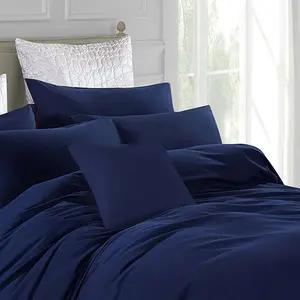 Marnisha Polyester Solid Colour Duvet Cover Set with Pillowcases Navy / Single - 1 Standard Pillowcase