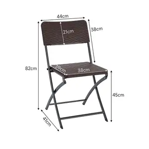 2Pcs Brown Rattan Effect Outdoor Garden Folding Chairs Dining Chairs Set