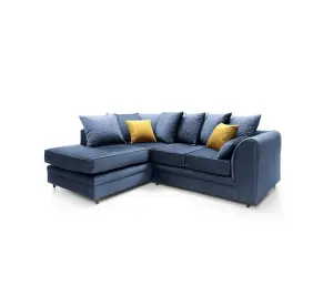 Chicago Velvet Left Facing Corner Sofa in Dark Blue