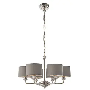 Luminosa Highclere Pendant Light Bright Nickel Plate, Charcoal Fabric Multi Arm Shade