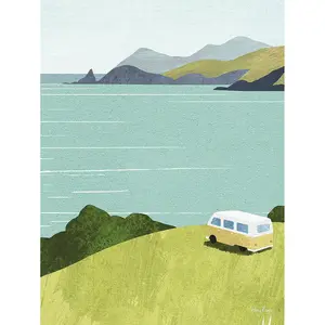 Henry Rivers Van Life Canvas Print Green/Grey/Blue (50cm x 40cm)