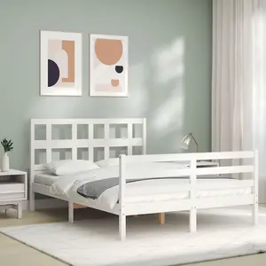 Berkfield Bed Frame with Headboard White 140x190 cm Solid Wood