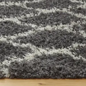 Grey Cream Trellis Scandi Shaggy Living Area Rug 180x270cm