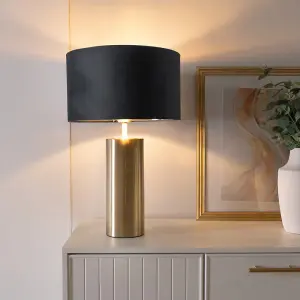 ValueLights Lexy Gold Touch Table Lamp with Black Velvet with Gold Inner Lamp Shade