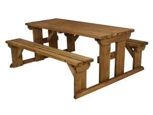 Abies wooden picnic bench and table set, outdoor dining set (7ft, Rustic brown)