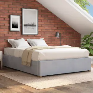 Aspire Upholstered Platform Ottoman Bed Frame UK Made, Plush Light Silver, Size Superking