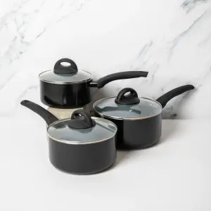 3pc Ceramic Non-Stick Eco Aluminium Saucepan Set with 16cm, 18cm and 20cm Saucepans with Lids