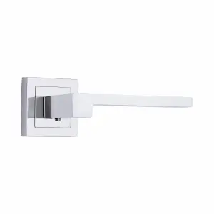 1 Pair Zeta Design Door Handles Square Rose Polished Chrome Finish