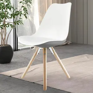 Soho White Plastic Dining Chair with Pyramid Light Wood Legs