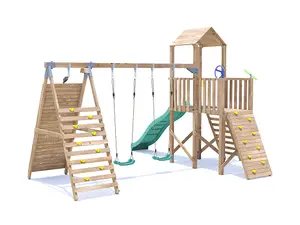 Dunster House Climbing Frame with Swings, Slide, Tall Wall FrontierFort High Platform