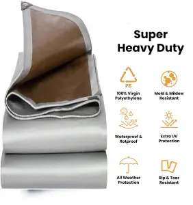 Tarpaulin Tarp Sheet Cover Heavy Duty 210GSM Waterproof Camping Brown/Silver  4m x 6m