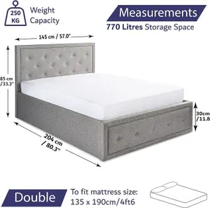 Double Ottoman Storage Bed Crystal - No Mattress