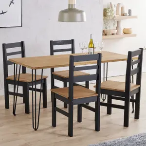 Core Products Augusta Anqitue Waxed Pine 150cm long Dining Table with 4 Black Pine Chairs