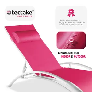 Sun Lounger Set of 2 Alina - 5-step backrest, head cushion, aluminium frame - pink