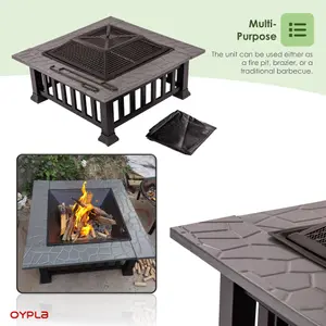 Oypla Firepit Table Brazier Outdoor Garden Patio BBQ Barbecue Grill with Cover