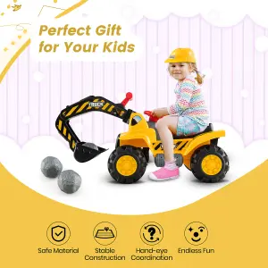 Costway Kids Ride on Toy Excavator Ride on Tractors With Safety Helmet and Toy Stones