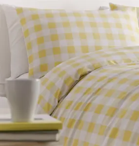 Gingham Yellow Duvet Cover Set, Size Double