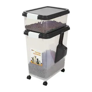 3PC animal Dry Food Container With Casters - Plastic Airtight Food Storage Container - Wheeled Bin For Easy Mobility