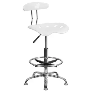 Vibrant Chrome Drafting Stool with Tractor Seat White