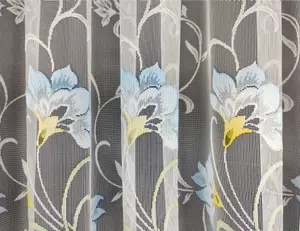 Home Curtains Bella Coloured Floral Net 400w x 137d CM Cut Lace Panel Blue