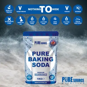 Pure Source Nutrition Baking Soda 5KG (1KG x 5 Bags) Multi Purpose Household Cleaner Sodium Bicarbonate of Soda