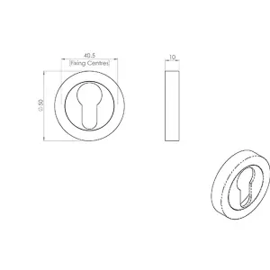 50mm Euro Profile Escutcheon Concealed Fix Satin Chrome Keyhole Cover