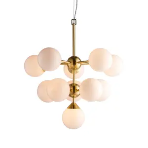 Anson Lighting Mjosa 11lt  Satin brass plate & gloss white glass Ceiling pendant