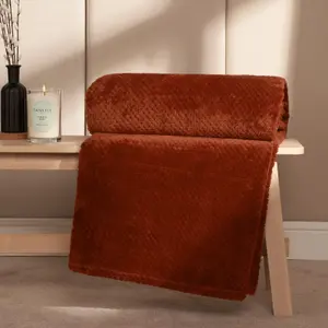 Dreamscene Luxury Large Waffle Honeycomb Mink Warm Throw, Rust - 200 x 240cm