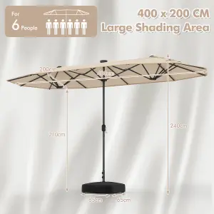 Costway 4M Double Sided Outdoor Umbrella Twin Large Patio Umbrella w/ Lights & Base