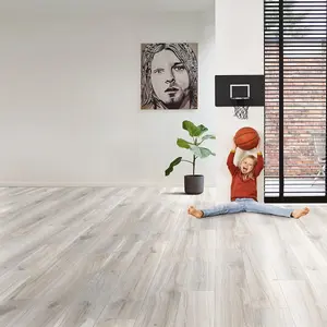 White Modern Wood Effect Anti-Slip Vinyl Flooring for Home, Shops, Offices, 2.9mm Thick Vinyl Sheet-4m(13'1") X 4m(13'1")-16m²