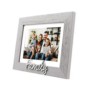 Grey Woodgrain Effect Family Picture Frame with Silver Letters - 6x4 or 7x5