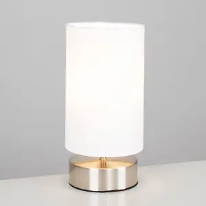 ValueLights Pair Of Satin Touch Dimmer Bedside Table Lamps With Pink Cylinder Light Shades