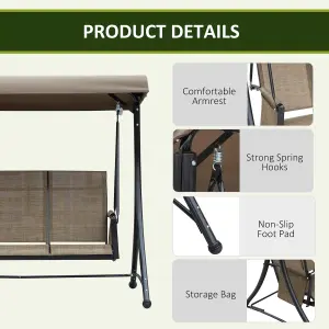 Outsunny 3 Seat Fabric Backyard Balcony Patio Swing Chair with Canopy Top