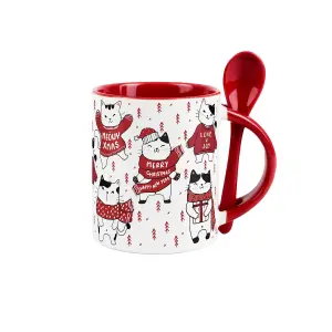 Purely Home Novelty Cat Mug and Spoon Set - Ceramic Cup Christmas Gifts for Cat Lovers