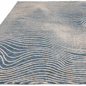 Modern Blue Easy to Clean Abstract Rug for Living Room & Bedroom-200cm X 290cm