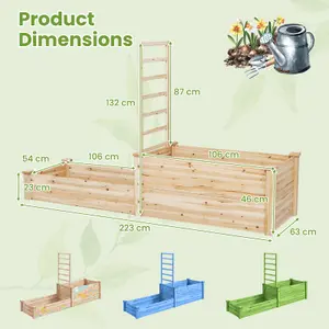 Costway Raised Garden Bed Open Base Wooden Elevated Planter W/ Trellis & 2 Planter Box