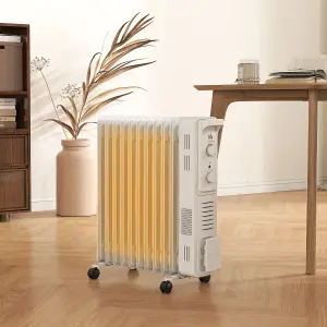 HOMCOM 11 Fin Portable Oil Filled Heater Radiator, Energy Efficient, White