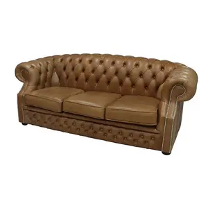 Chesterfield 3 Seater Old English Tan Leather Sofa Bespoke In Buckingham Style