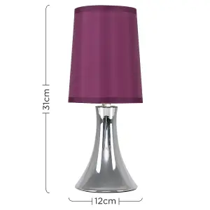 ValueLights Modern Chrome Trumpet Touch Table Lamp With Purple Fabric Shade