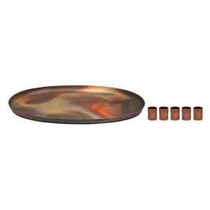 Copper Oval Centrepiece Metal with Magnetic Candle Holders H3Cm W40Cm D26Cm