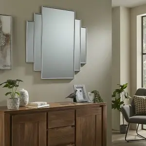 Wall Mirror Charleston Rectangular Shape with Silver Frame- H 90cmxW 90cmxD 2cm for Hanging Above a Sofa