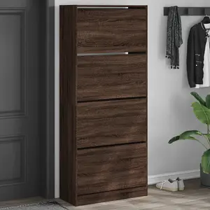 Berkfield Shoe Cabinet with 4 Flip-Drawers Brown Oak 80x34x187.5 cm