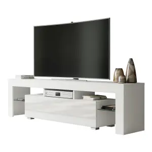 TV Unit 160cm Modern White with High Gloss Doors - Creative Furniture